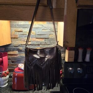 STS Ranchwear Brown Leather Fringe Crossbody Bag